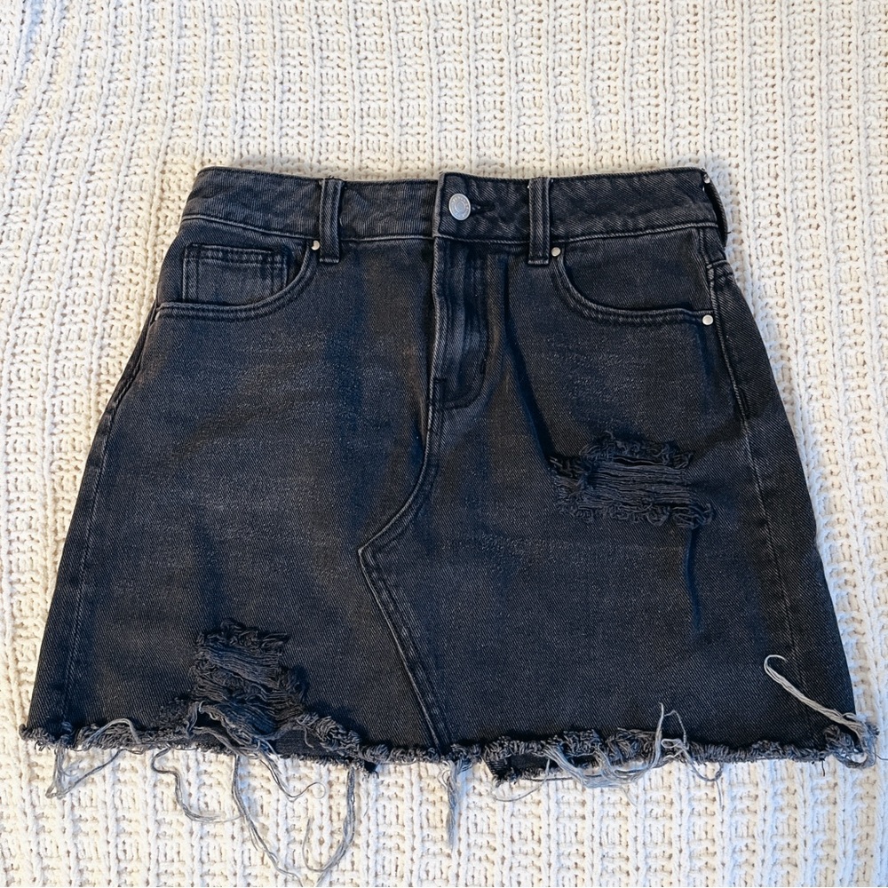 pacsun black distressed mini denim skirt